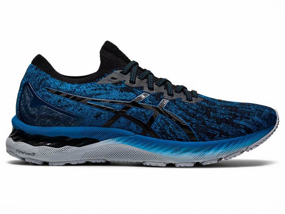 Asics GEL-NIMBUS 23 KNIT Men's Running Shoes Black / Blue | JST673985