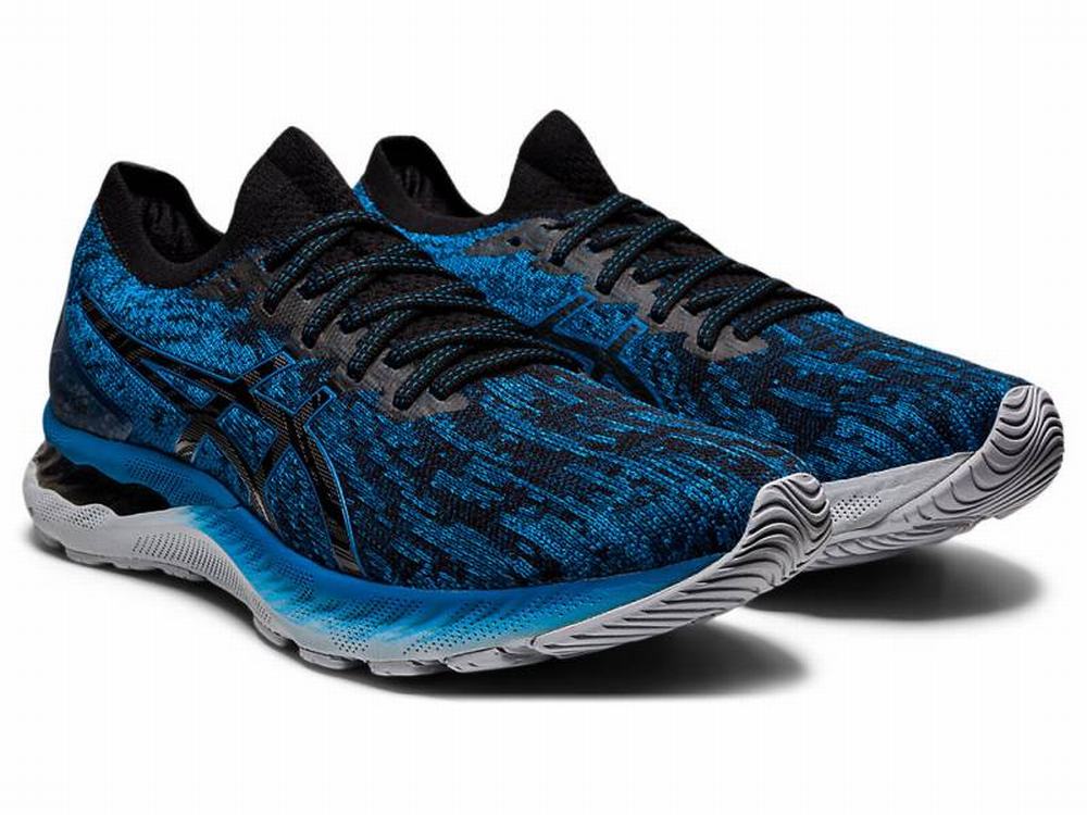 Asics GEL-NIMBUS 23 KNIT Men's Running Shoes Black / Blue | JST673985